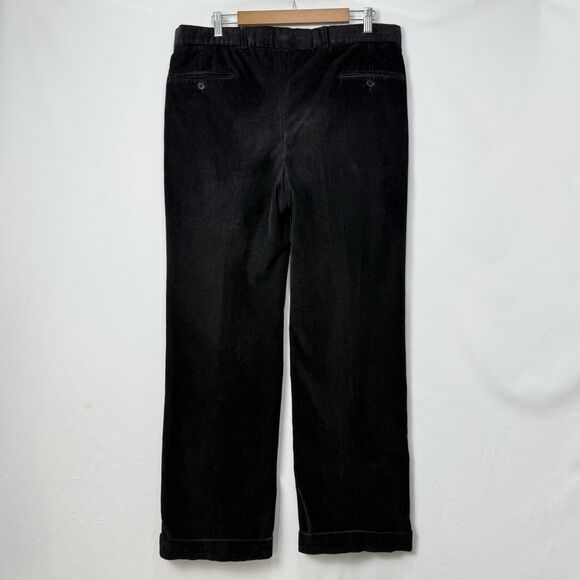 Paul Frederick Mens Pants Black Corduroy Straight Cuffed Pleat Size 36x32 - Picture 3 of 13